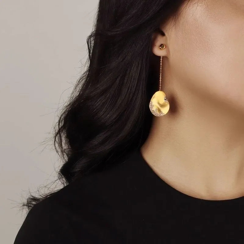 Asymmetric gold-plated zircon floral earrings for women in silver colour option