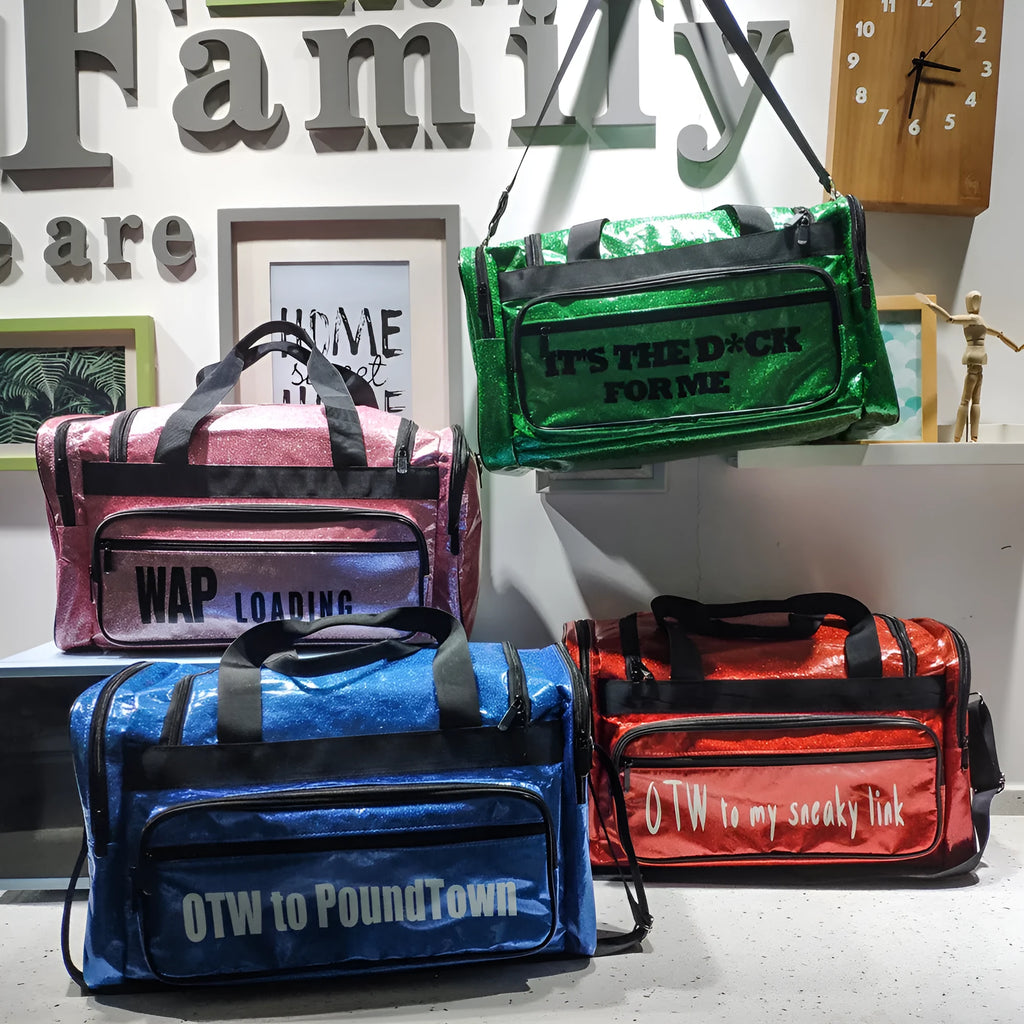 PU leather large capacity sports handbag 48x26x22cm in blue with nylon lining, breathable and waterproof for indoor sports