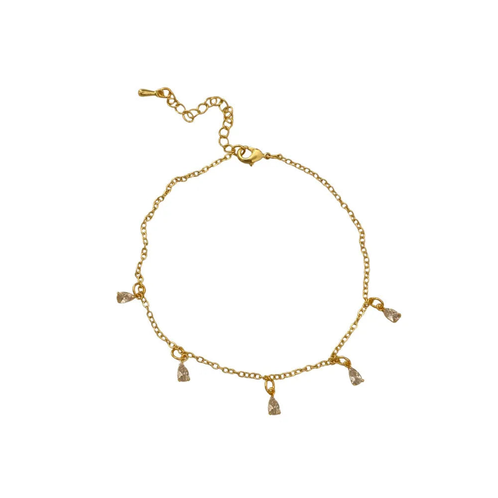 Women's zircon jewellery set with necklace, earrings and anklet in geometric meteor shower design