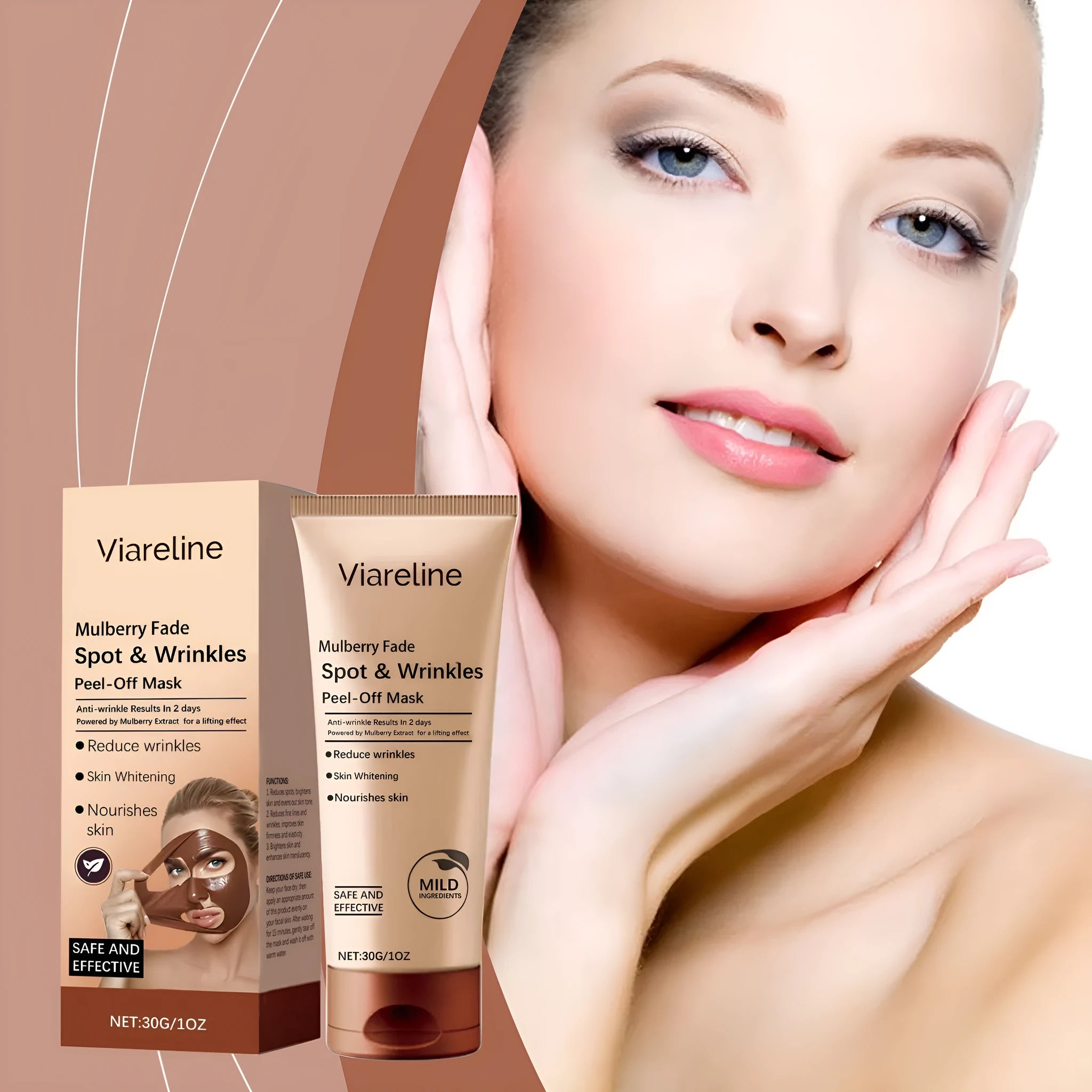 Single 30g facial mask sheet for wrinkle fading and skin firming with collagen and hyaluronic acid