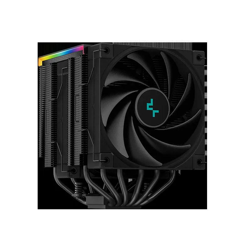 Black CPU air-cooled tower heatsink with digital temperature display showing temperature reading