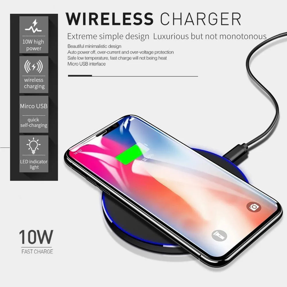 Black ultra-thin wireless charging base with 98mm square design for QI smartphone charging