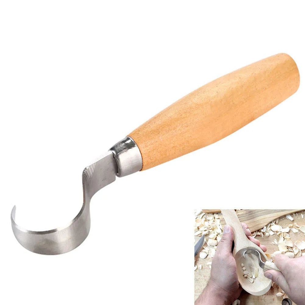 FastCraft Curve Carving Knife 100mm stainless steel blade with wood handle on table