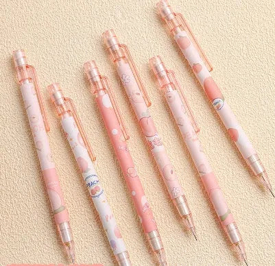 Automatic pencil press 0.5 no sharpening in peach colour with plastic casing and 100 refills