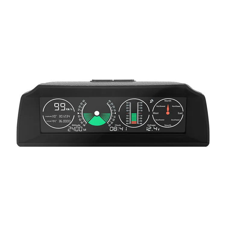 GPS GO 2 car HUD with colour LCD display showing speed and compass, carbon fibre design on dashboard