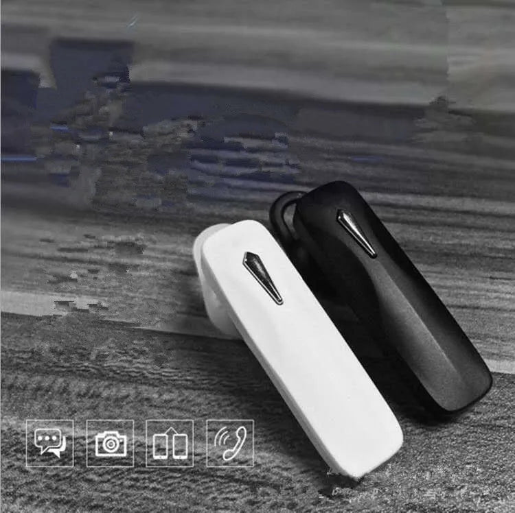 M163 Bluetooth car headset in black and white colour options for hands-free calling and music control