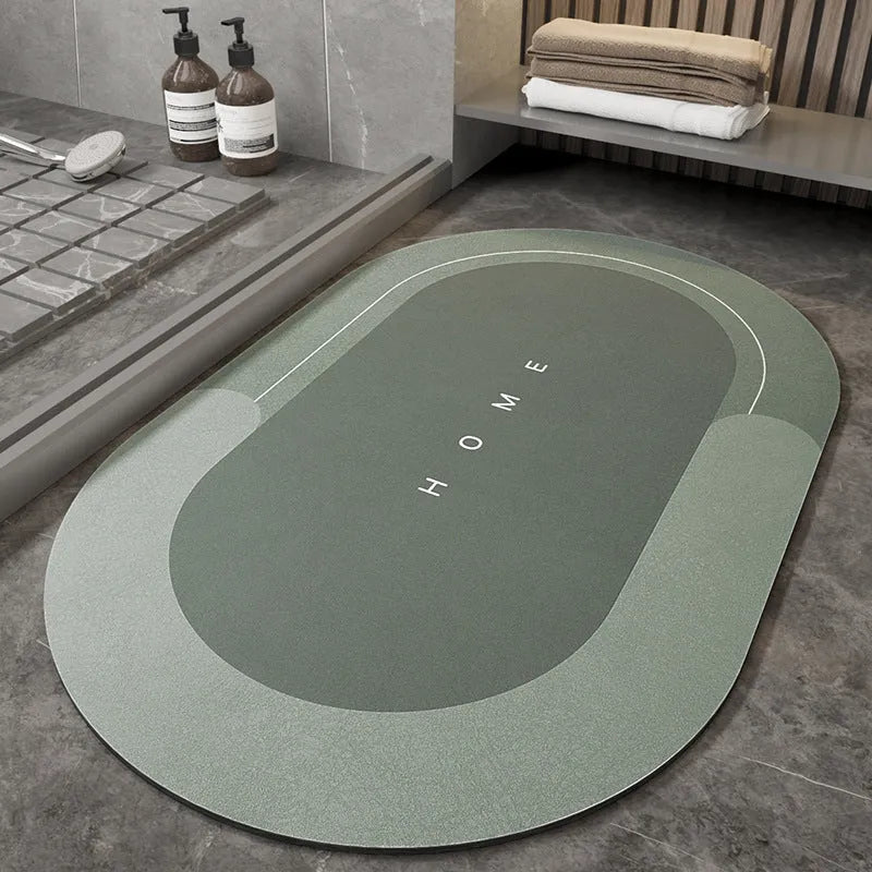 Blended fabric machine-woven bathroom floor mat in oval shape, Lake Baikal blue, 40x60cm size