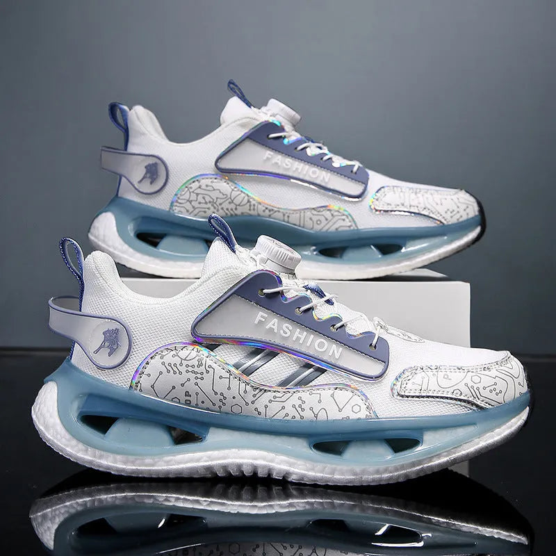 Men's low-top mesh sports shoes in solid colours with elastic band closure and a textured popcorn TPU sole.