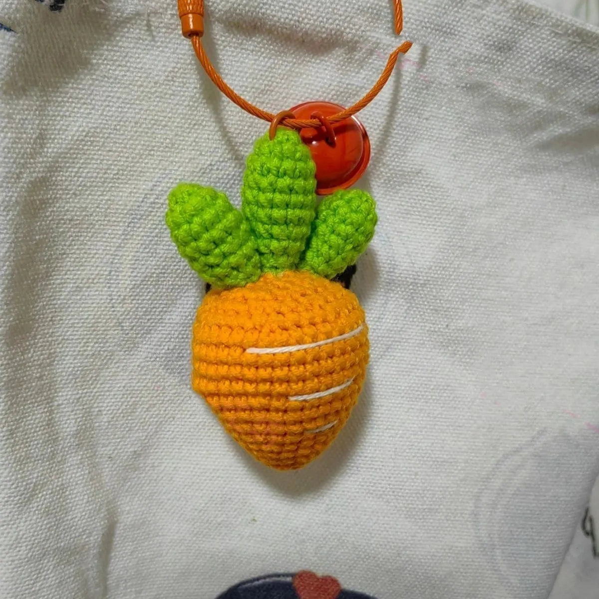 Soft wool cartoon carrot keychain pendant on a metal ring for car keys