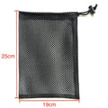 Black drawstring mesh storage bag for children's water balloons and outdoor toys.