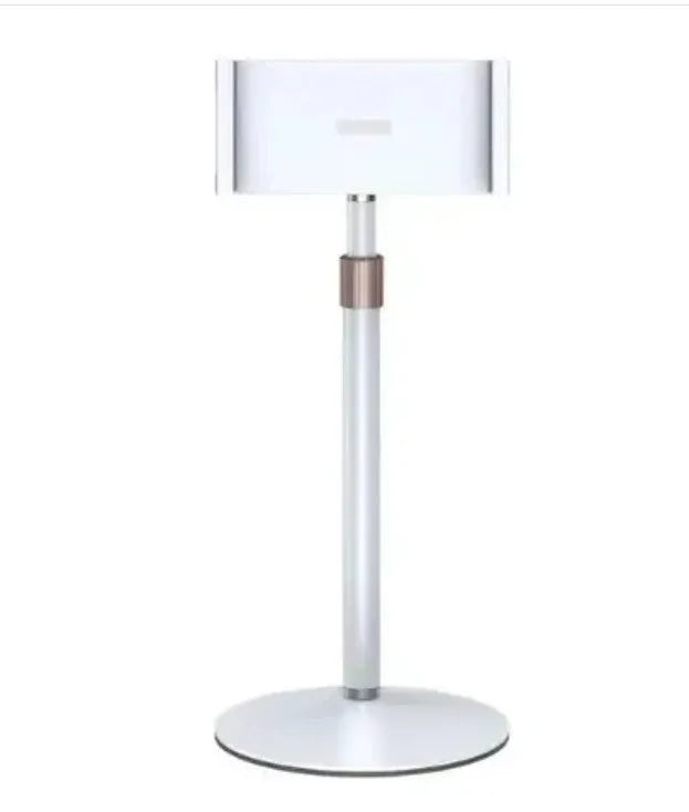 Adjustable tablet bracket with telescopic arm extended, holding an 11-inch tablet device.