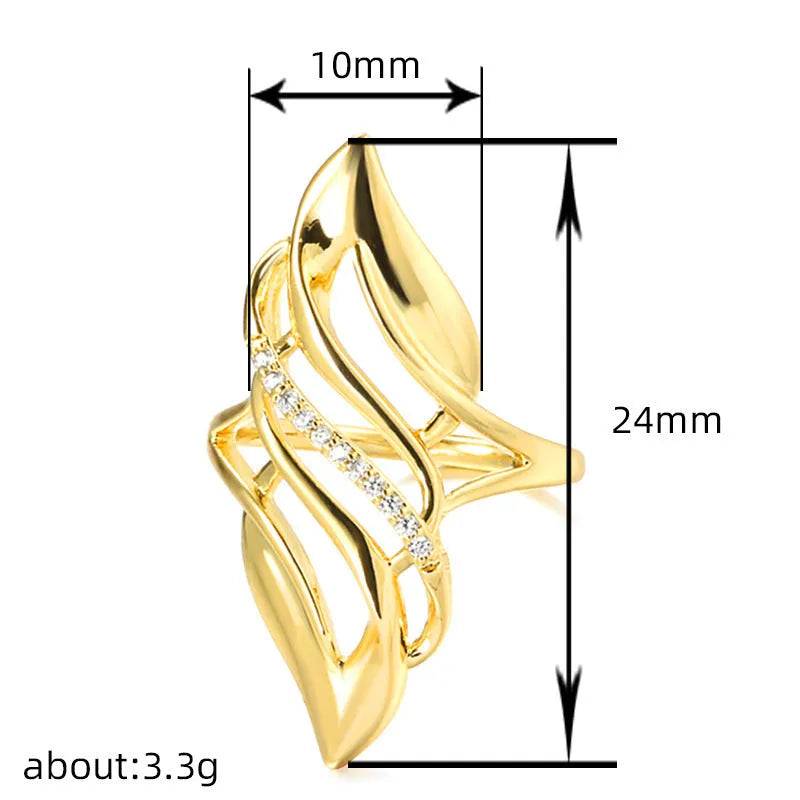 Gold copper casual curve ring for women with zircon decoration on white background