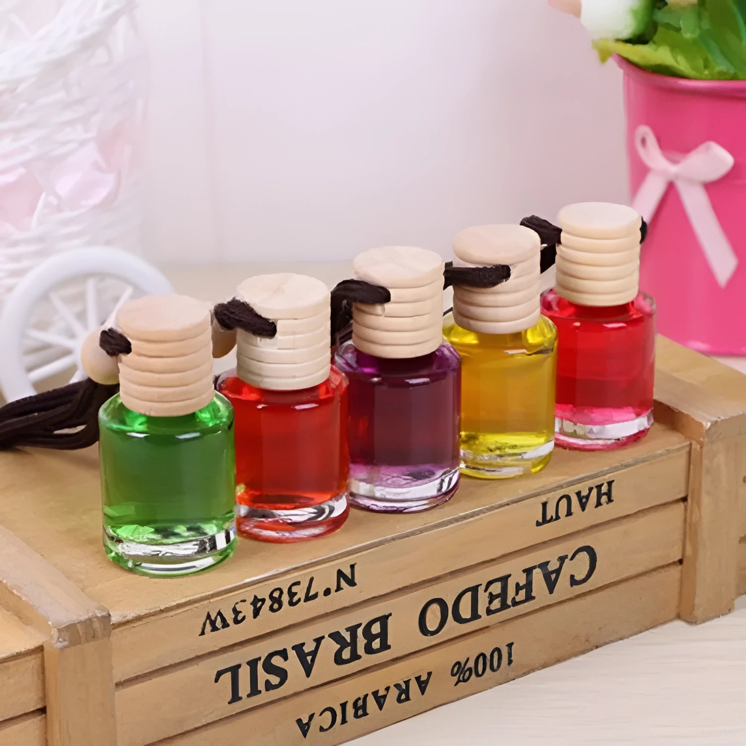 Glass bottle car air freshener hanging ornament with 55g lavender scent