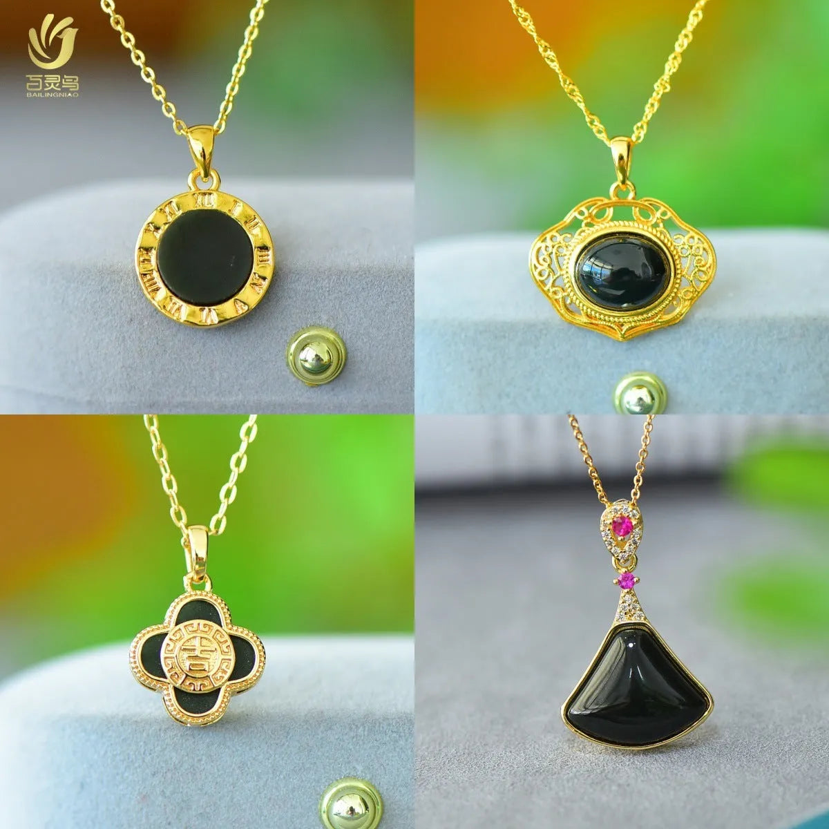 Natural Hetian gray jade pendant with copper inlay on a necklace chain