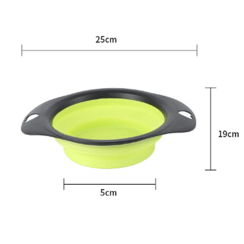 Silicone folding bowl for pets in black, collapsed flat for portable storage