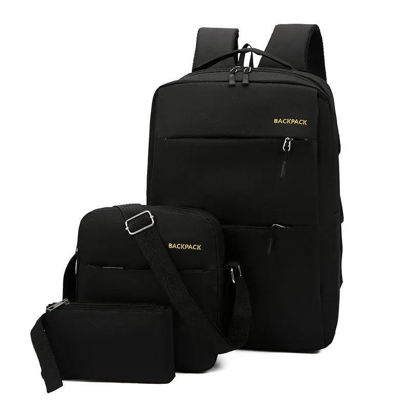 Men's USB charging computer bag three-piece set in wine red, black, gray, or navy blue colours