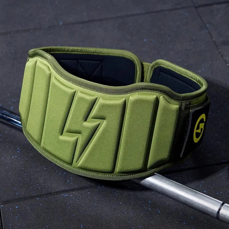 Abdominal exercising band and lumbar support belt for weightlifting and squat training.