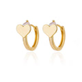 Pair of stainless steel heart-shaped stud earrings with zircon stone accents.