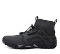 Outdoor climbing boots in black with Flyknit upper and rubber sole for hiking