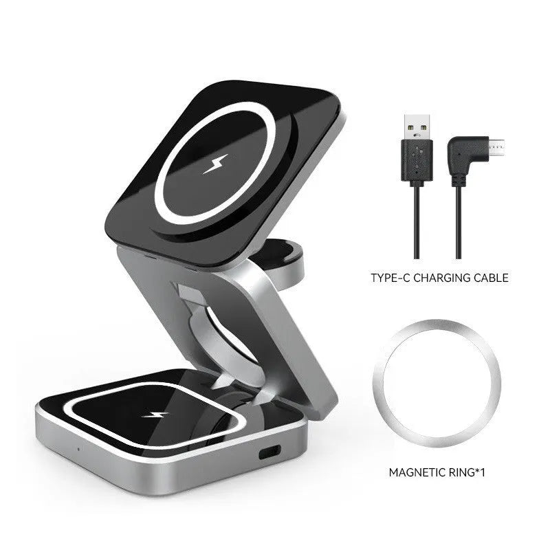 Three in one folding desktop wireless charging bracket with magnetic ring for Apple Samsung Google Pixel Watch