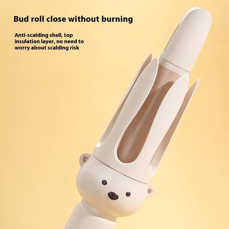 Beige FS-H208 anion automatic hair curler with hair stick accessory on white background