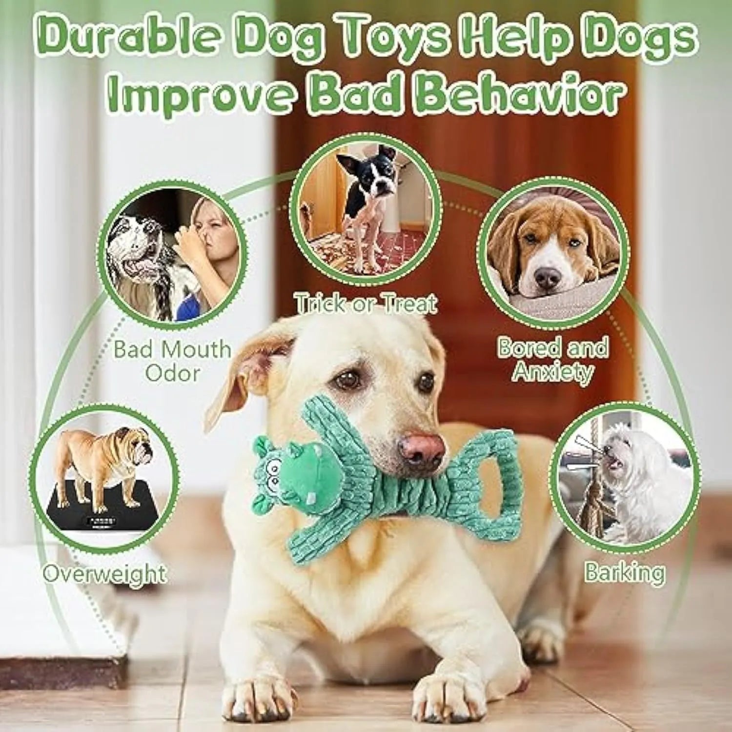 Large plush dog toy in Hippo or Monkey design with a handle for tug-of-war.