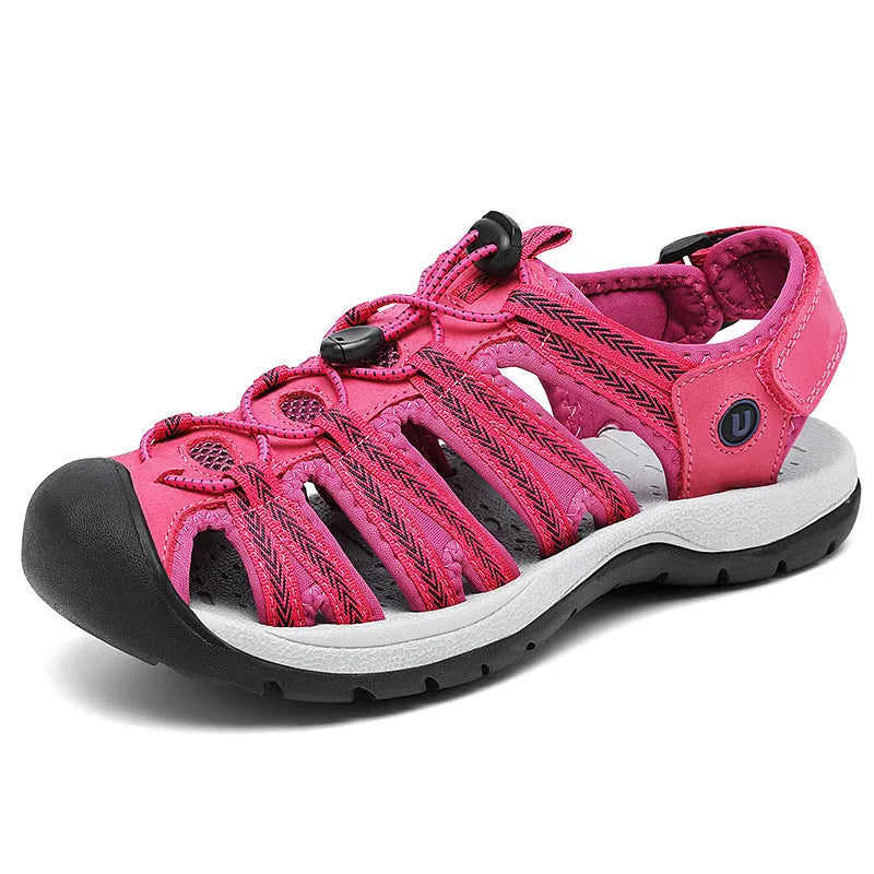 Women's toe box sandals with leather mesh upper and rubber sole in a range of colours