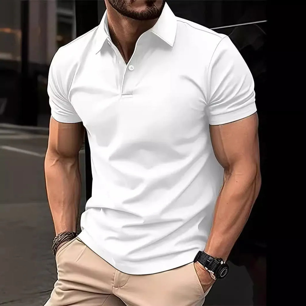 Men's slim fit short sleeve button-up shirt in cotton blend available in multiple colours