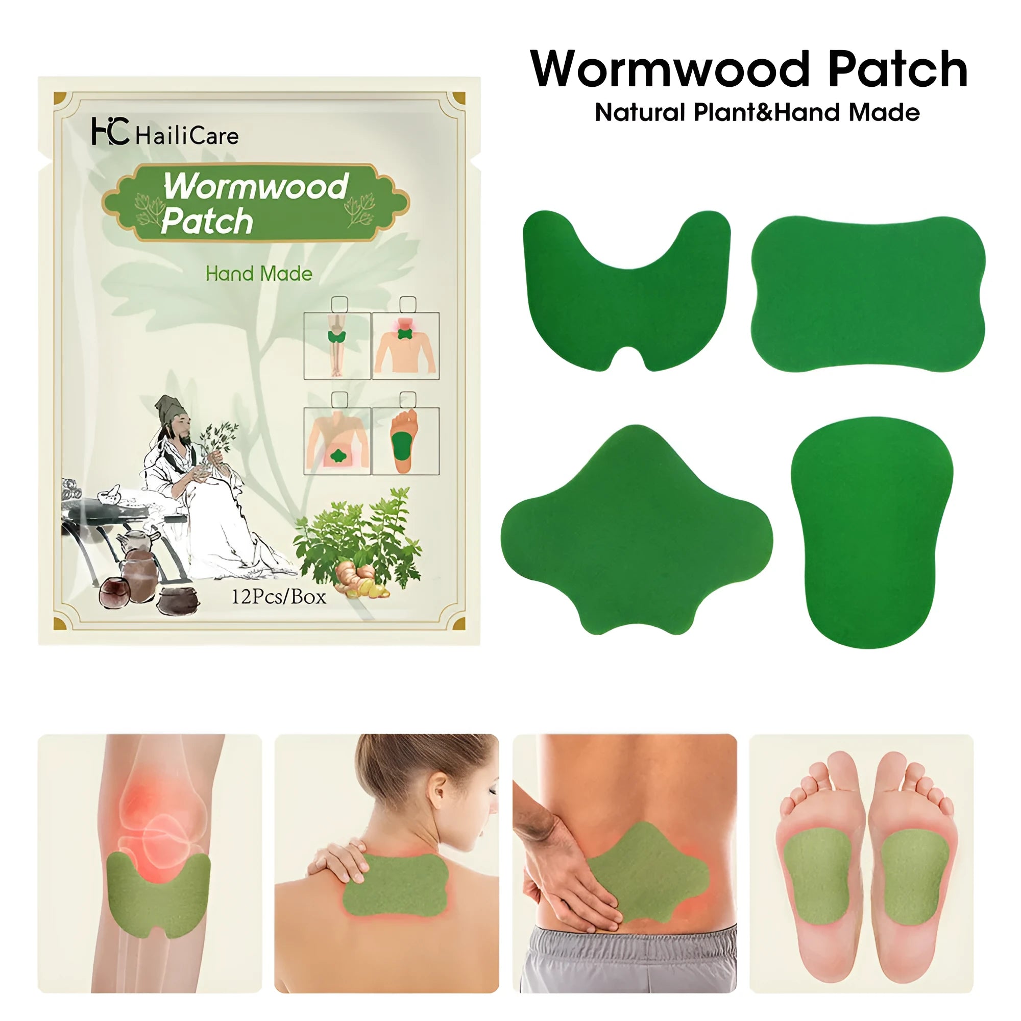 Chinese mugwort paste knee lumbar cervical foot patch 12 stickers bag with herbal ingredients