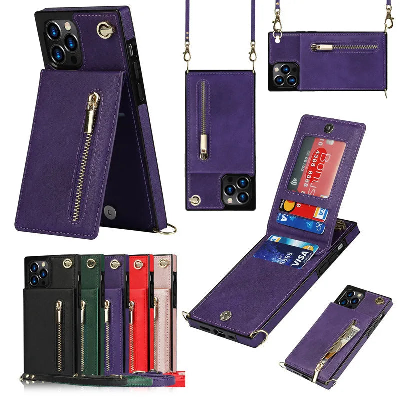 Genuine leather and TPU mobile phone case in solid black, shown on a smartphone.
