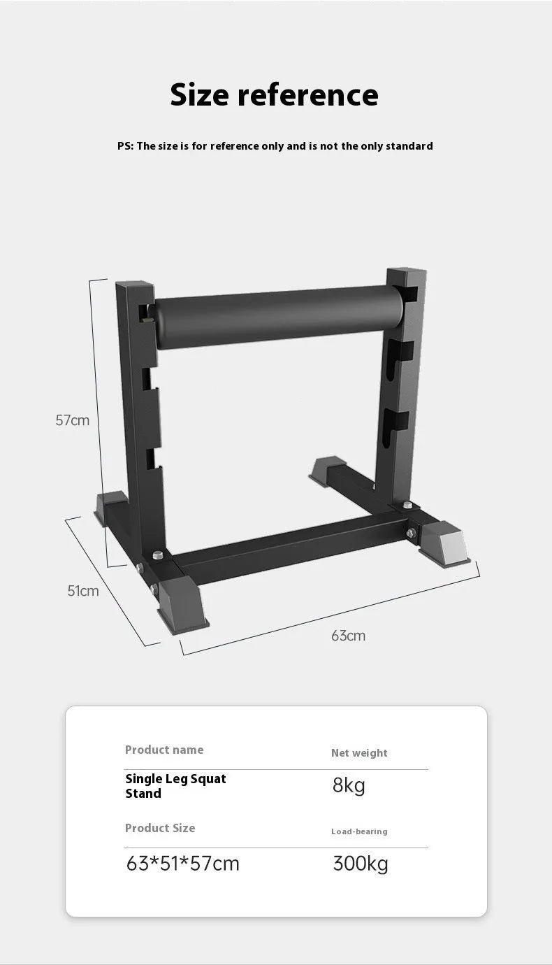 Black steel leg press trainer for split squats and balance exercises in a home gym setting