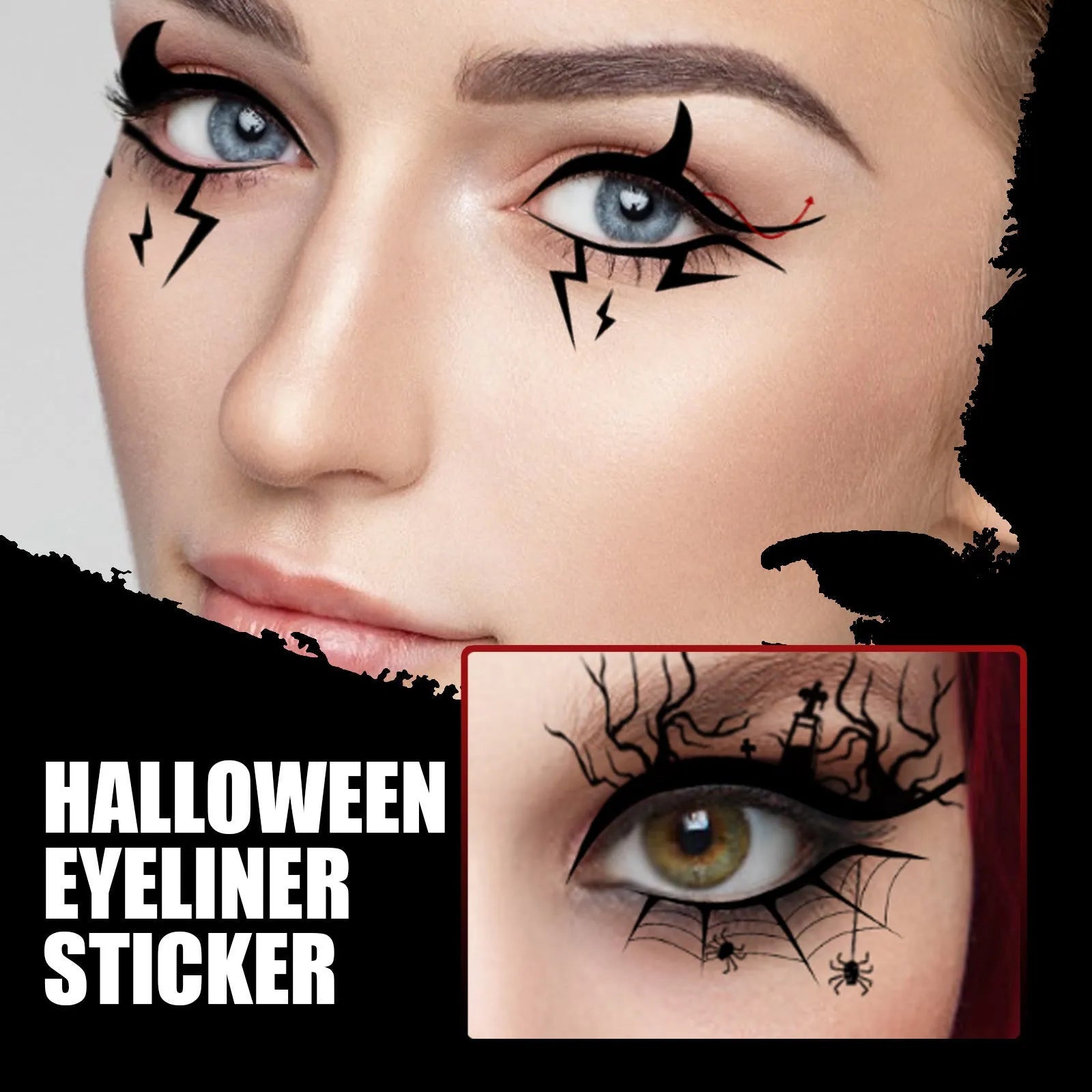 Bat spider decorative eye shadow eyeliner stickers set of 8 pairs for temporary Halloween makeup use