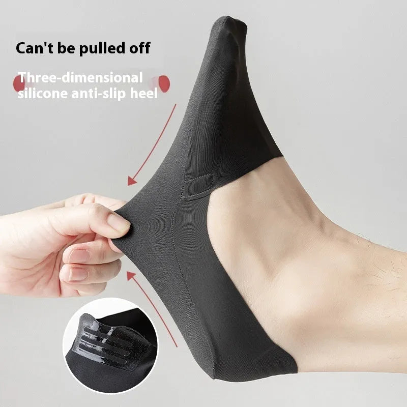 Cotton ice silk men's low cut invisible socks in black