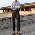 Slim fit straight leg business trousers in polyester blend fabric available in three colours