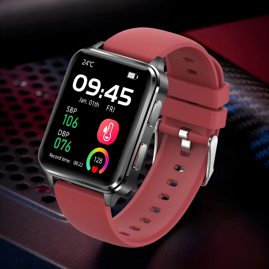 Multi-sport watch with heart rate monitoring on blue silicone wristband showing 1.70-inch screen