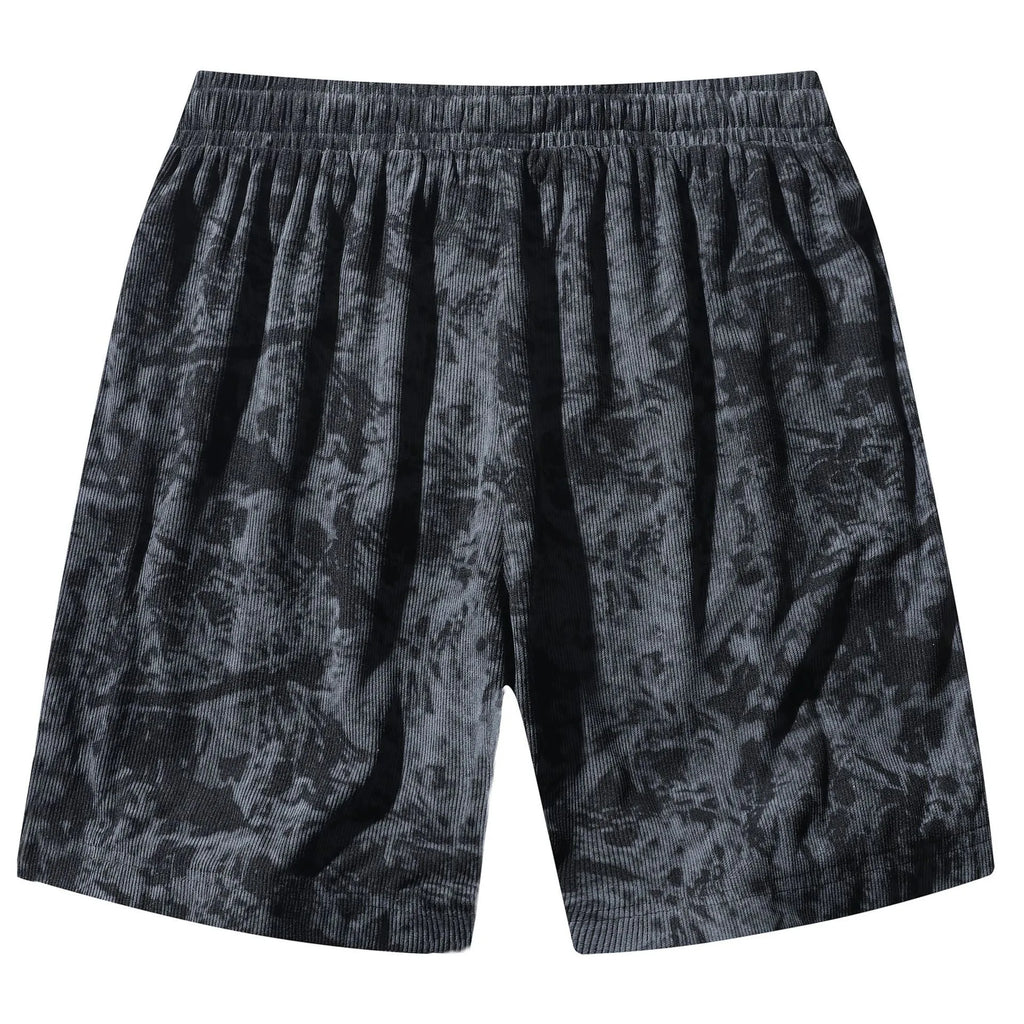 Men's camouflage pattern corduroy athletic shorts with straight leg cut and high waist