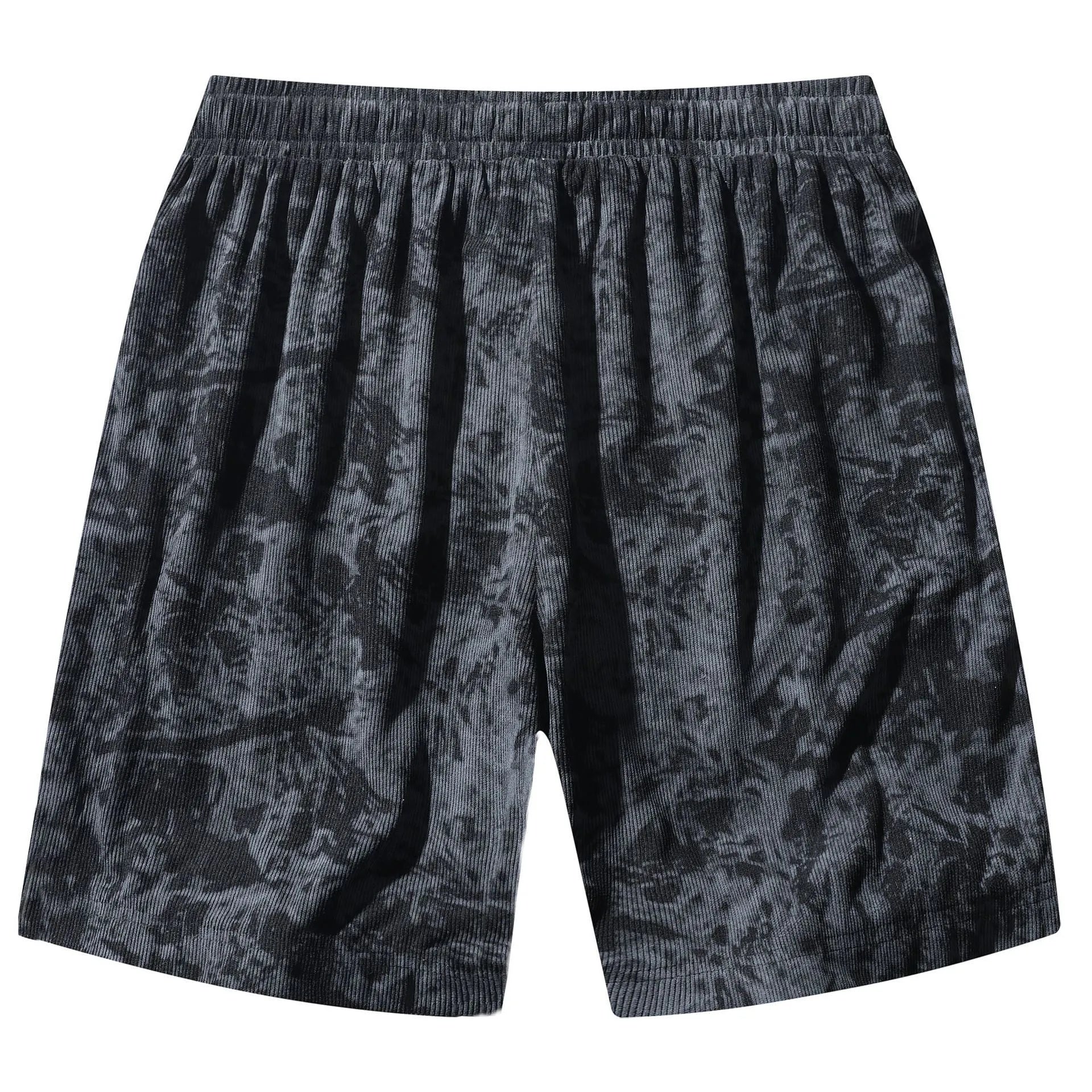 Men's camouflage pattern corduroy athletic shorts with straight leg cut and high waist