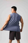 Korean style men's fitness vest with hidden hook side openings in cotton fabric