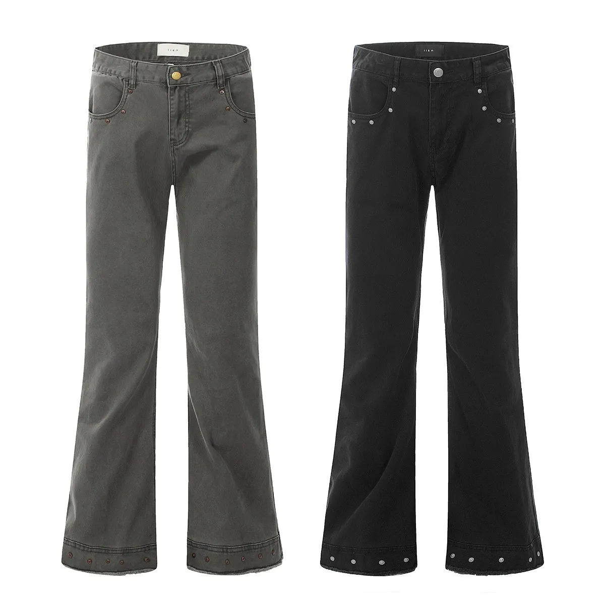 American retro skinny jeans for men and women in black cotton straight-leg trousers waist zipper fly