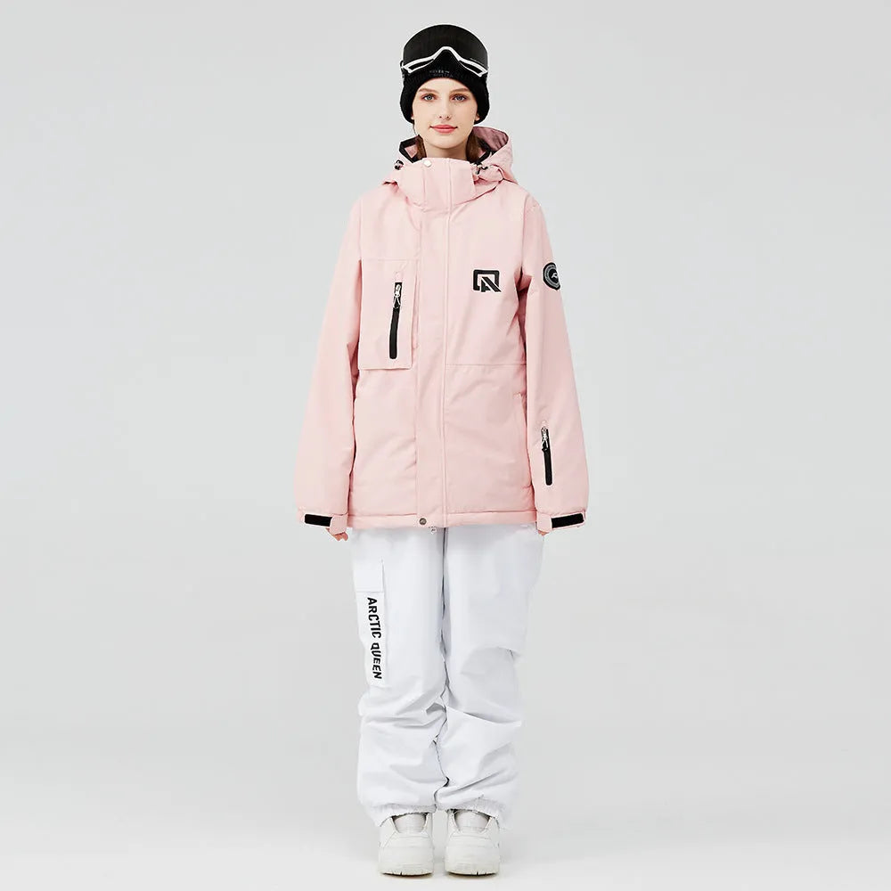 Unisex waterproof ski suit in blue top with black pants for winter snow sports