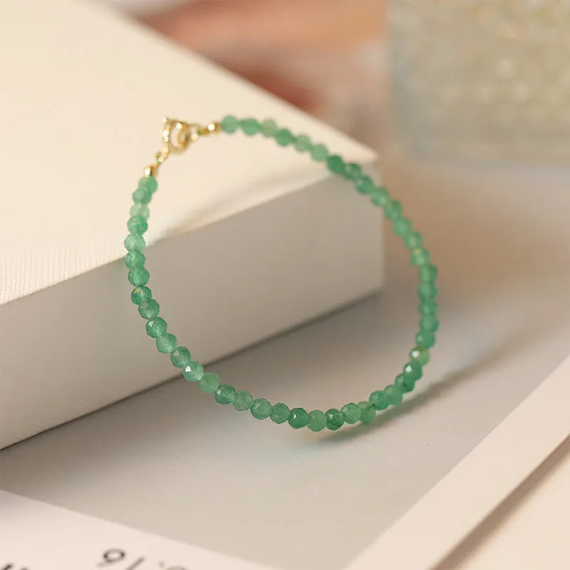Handmade 3mm women's vintage jade bracelet on white background, natural stone beads, 15cm or 16cm lengths
