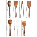 Seven-piece wooden kitchen utensil set with spoons and spatulas