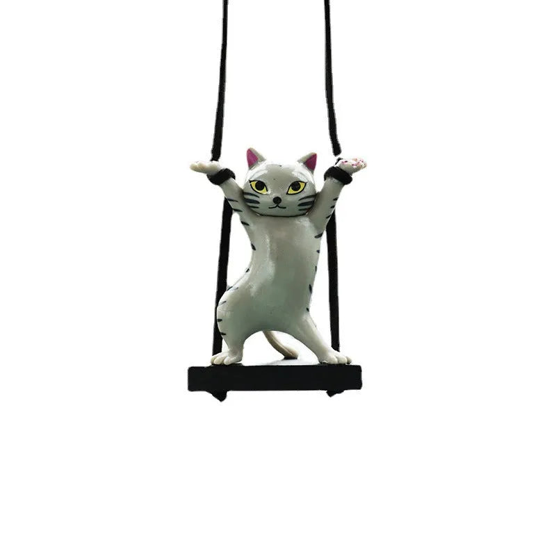 Resin cartoon cat pendant for car interior decoration with adjustable rope