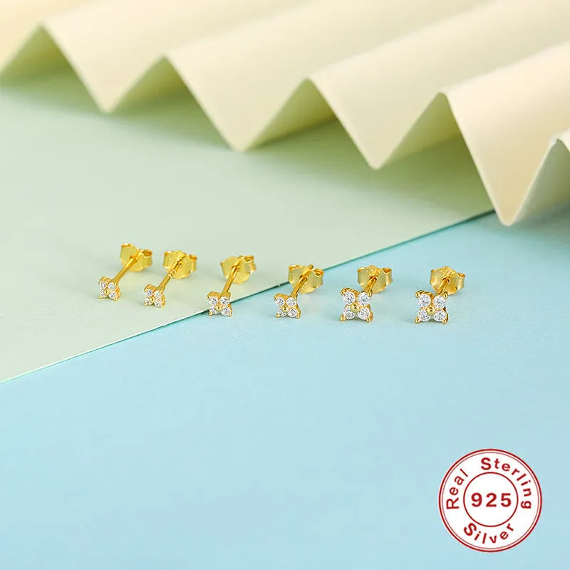 S925 sterling silver stud earrings with a crystal flower petal design in gold or platinum colour.