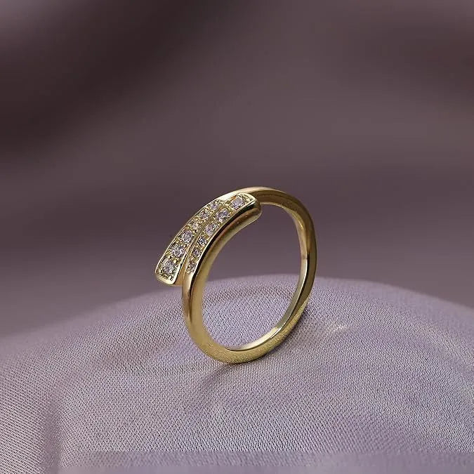 Alloy toe ring with real gold plating in four geometric patterns: golden diamond, flower, rhinestone, and water drop