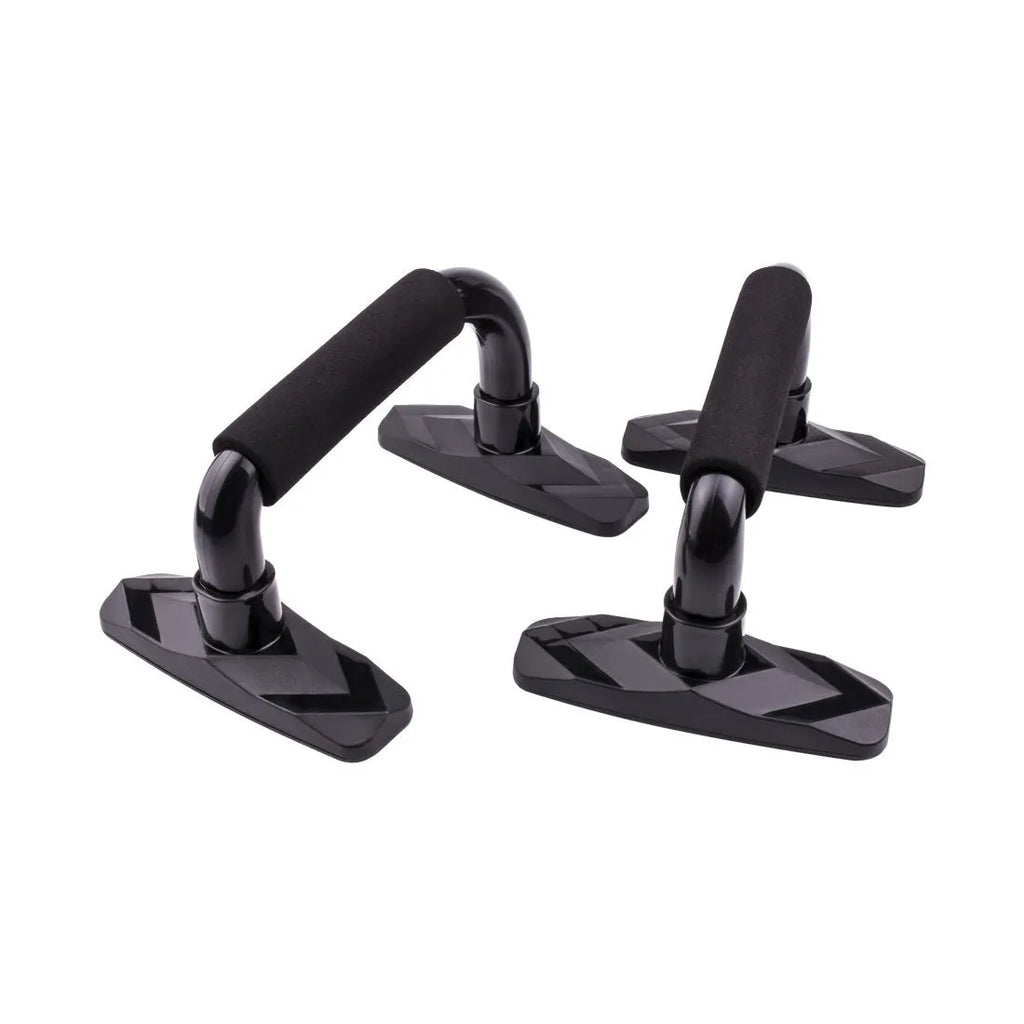 Set of two I-shaped black push up bars made from PP sponge for floor exercises