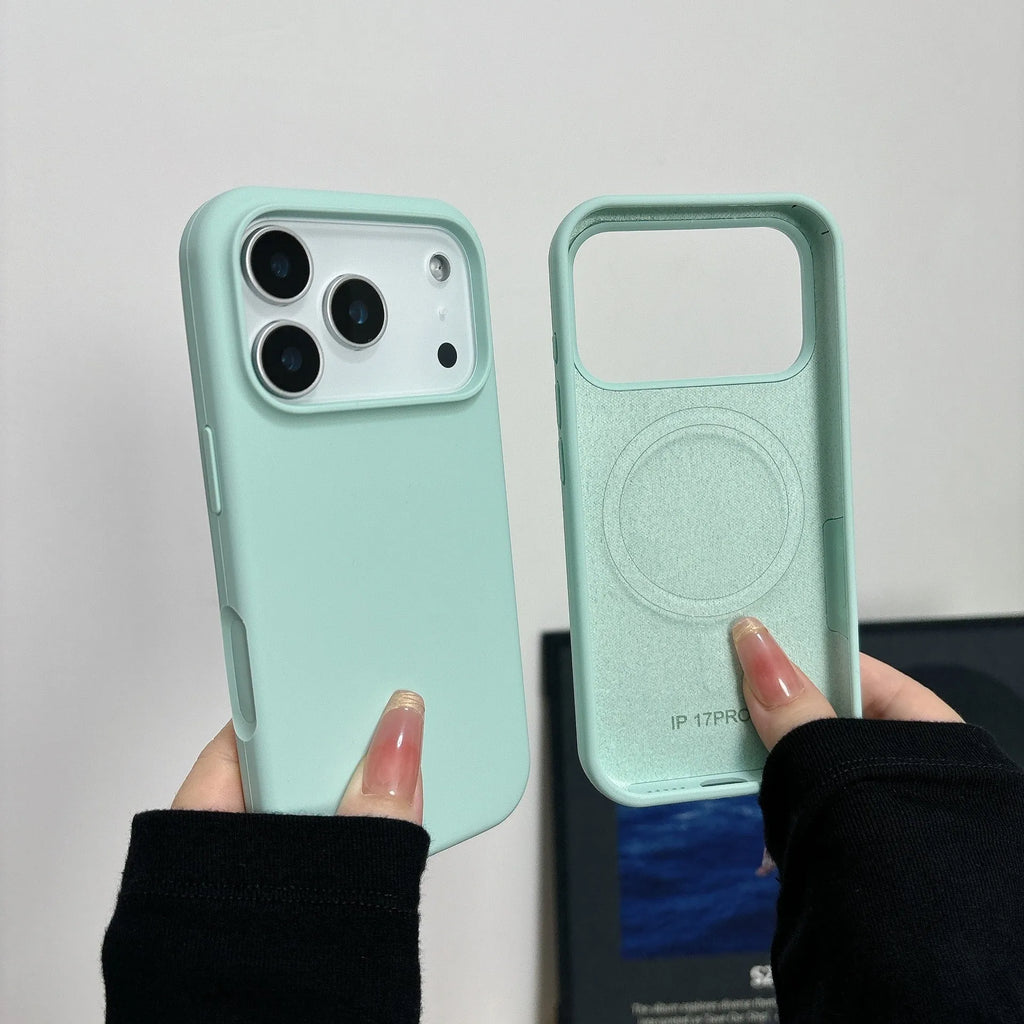 Liquid silicone magnetic phone case with Ai button for iPhone, antique white colour, back cover view