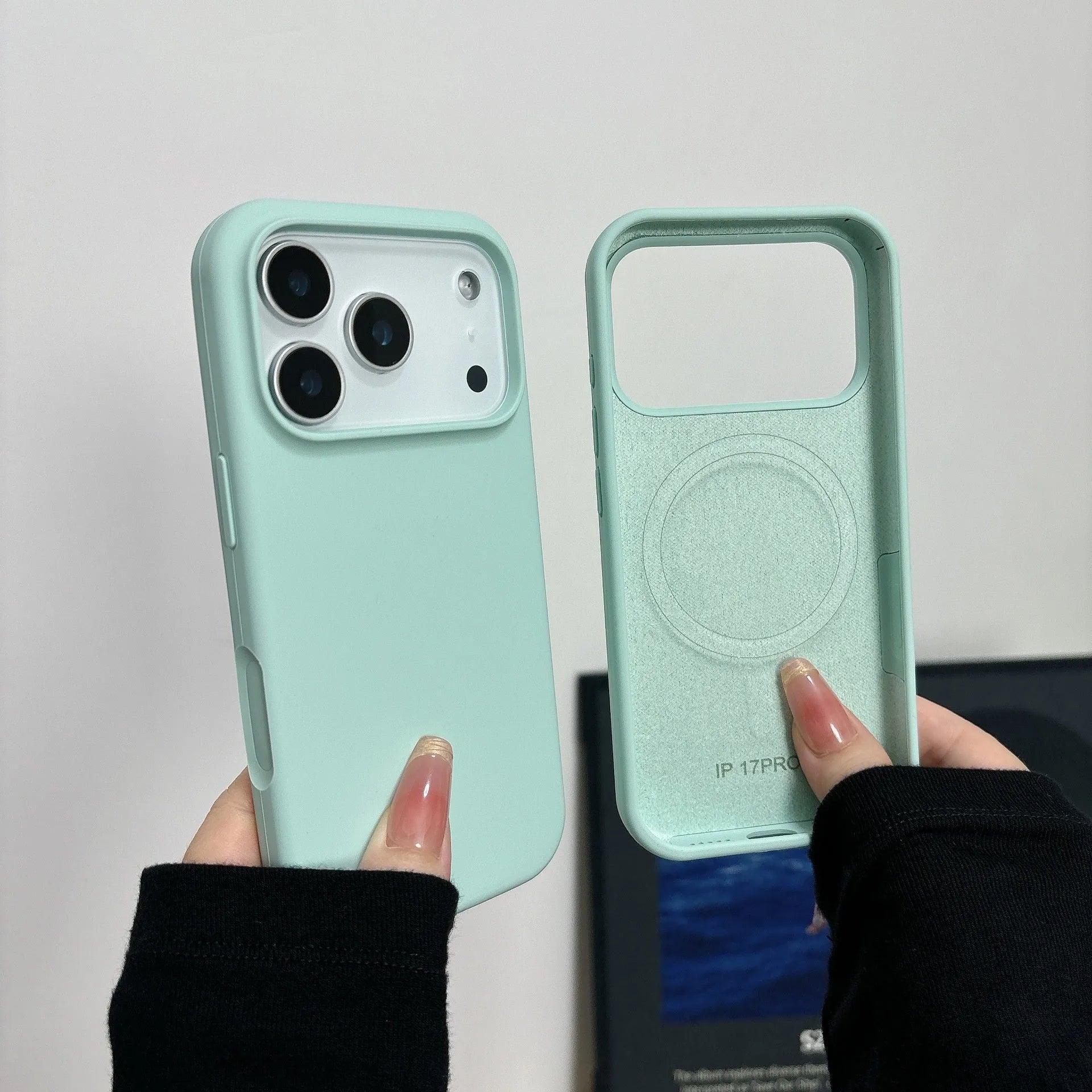 Liquid silicone magnetic phone case with Ai button for iPhone, antique white colour, back cover view
