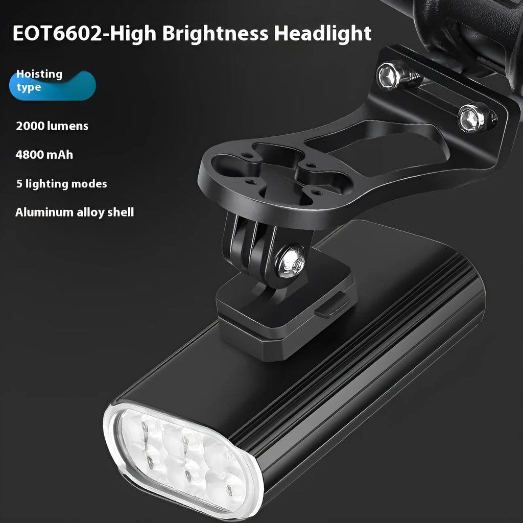 2000LM bicycle headlight with aluminium alloy housing and quick release base