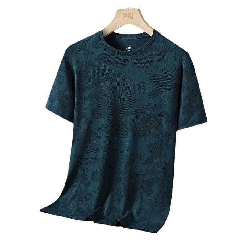 Breathable quick-drying plus size men's camouflage nylon T-shirt with short sleeves in Army Green